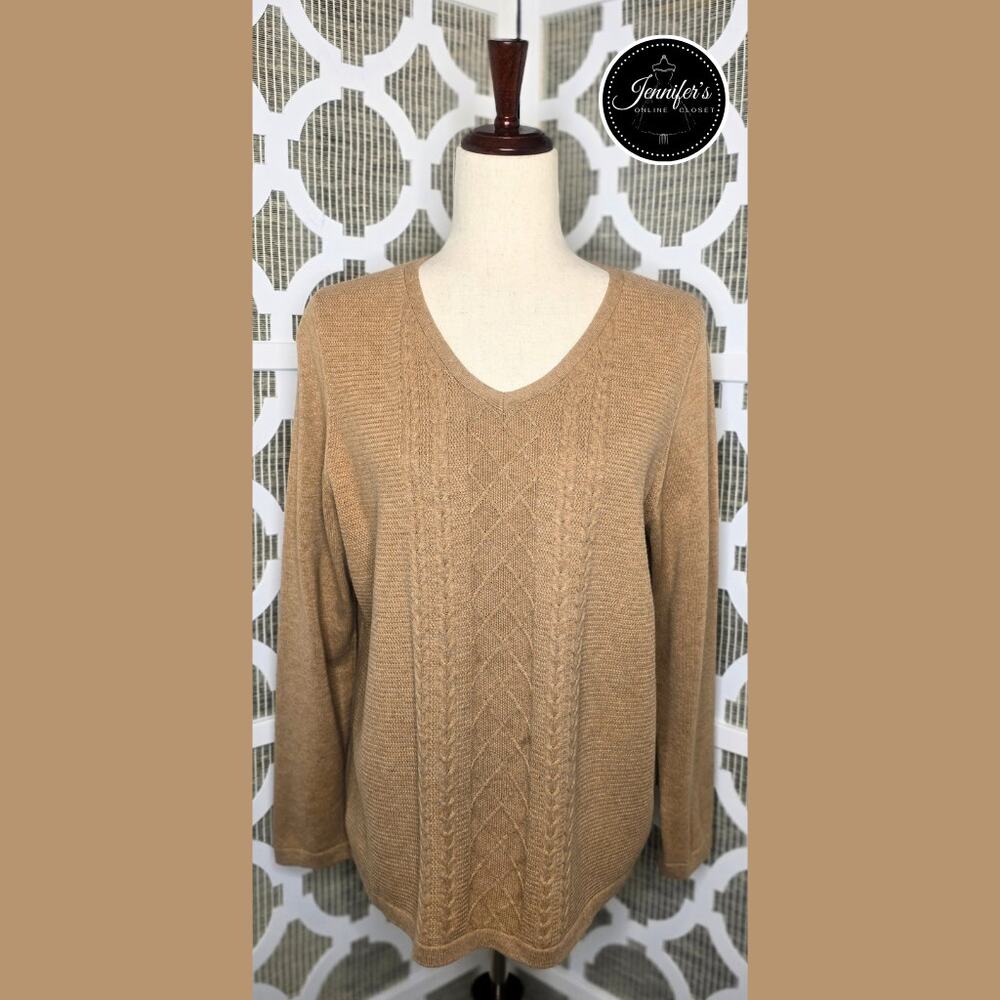Talbots Petites Tan V Neck Long Sleeve Sweater Size LP